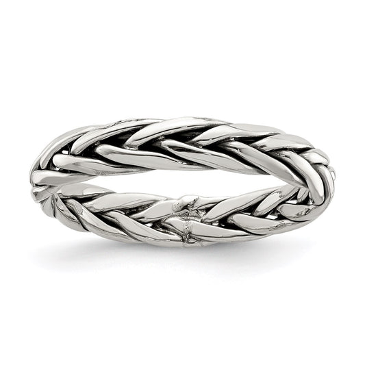 Sterling Silver Polished Antiqued Weaved 3.25mm Ring