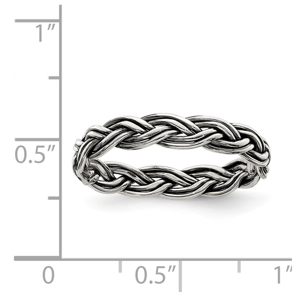 Sterling Silver Antiqued Weave 3.5mm Ring