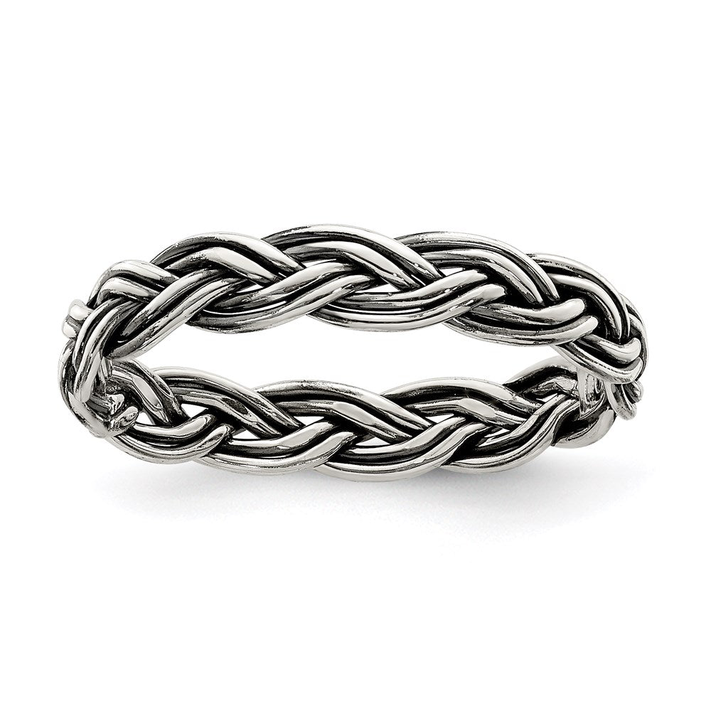 Sterling Silver Antiqued Weave 3.5mm Ring