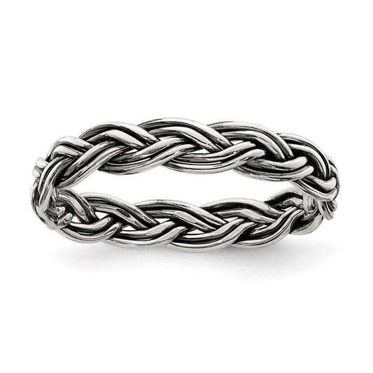 Sterling Silver Antiqued Weave 3.5mm Ring