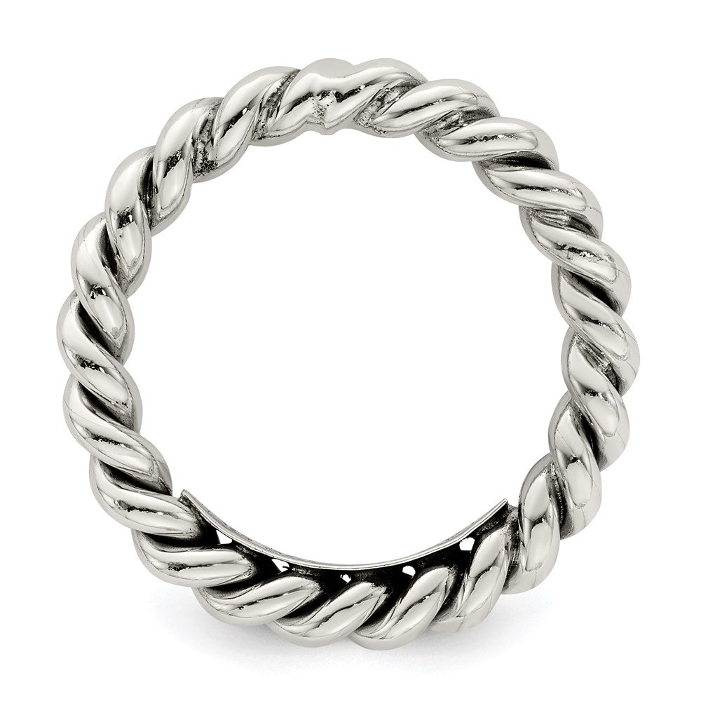 Sterling Silver Antiqued Twisted 3mm Ring