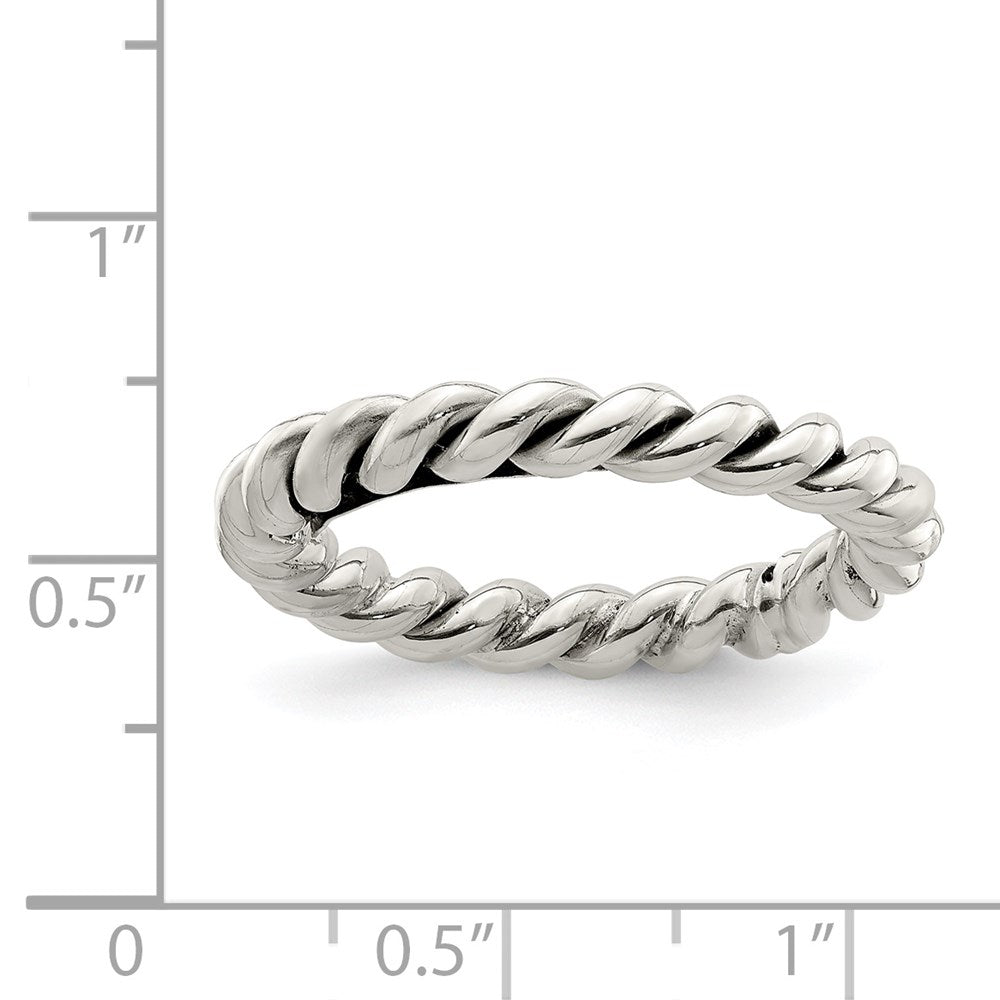 Sterling Silver Antiqued Twisted 3mm Ring