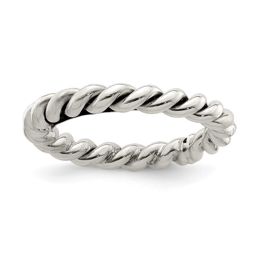 Sterling Silver Antiqued Twisted 3mm Ring
