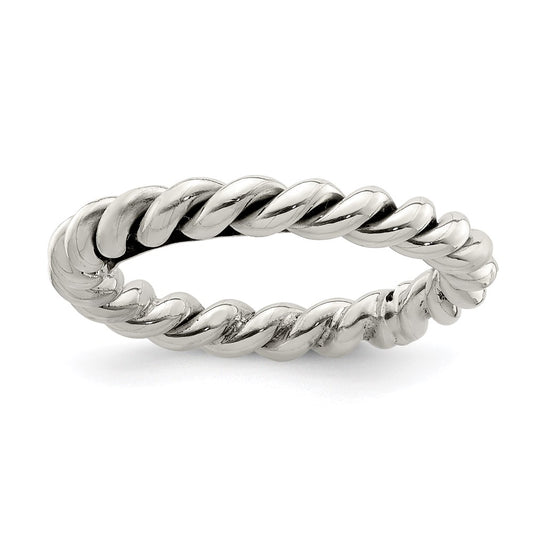 Sterling Silver Antiqued Twisted 3mm Ring
