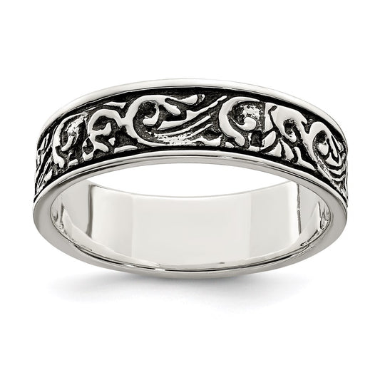 Sterling Silver Polished and Antiqued Filigree Ring