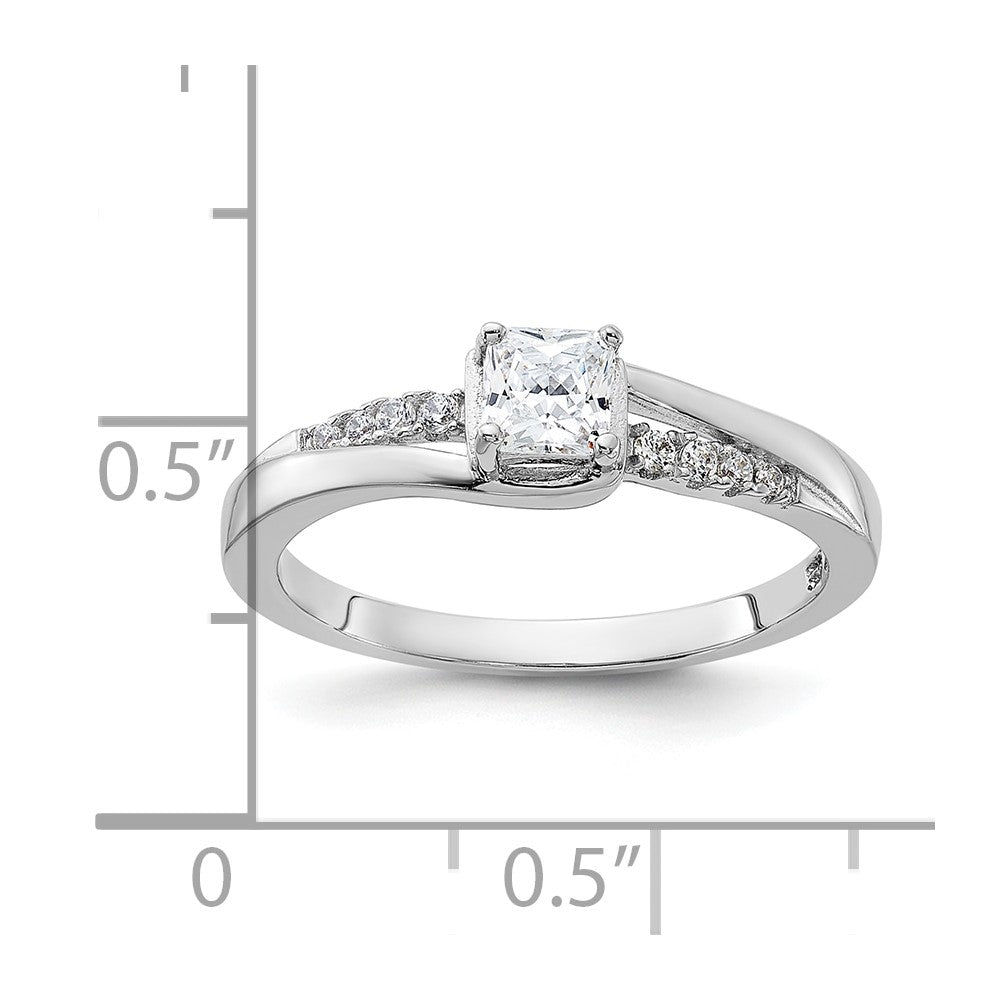 Sterling Silver Rhodium-plated Polished & CZ Ring
