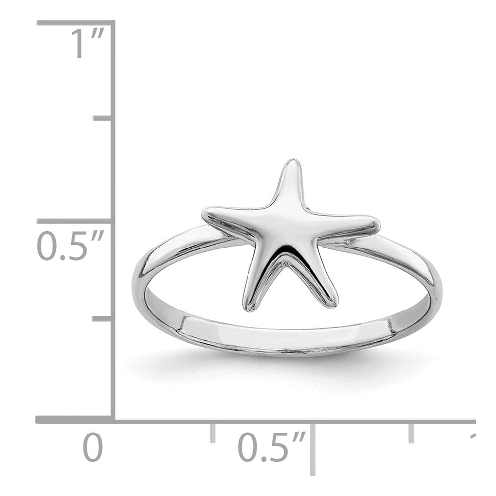 Sterling Silver Rhodium-plated Polished Starfish Ring