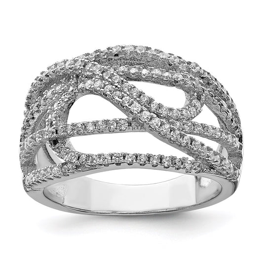Sterling Silver Rhodium-plated CZ Micro pav‚ Ring