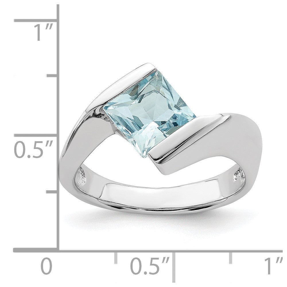 Sterling Silver Rhodium-plated Polished Blue CZ Ring