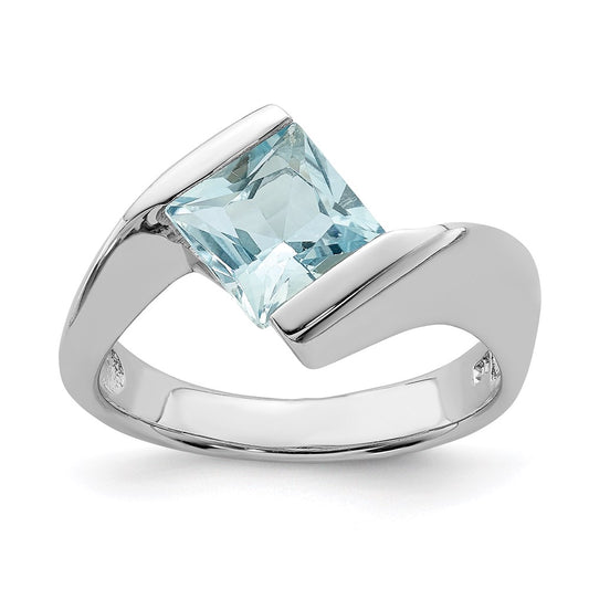 Sterling Silver Rhodium-plated Polished Blue CZ Ring