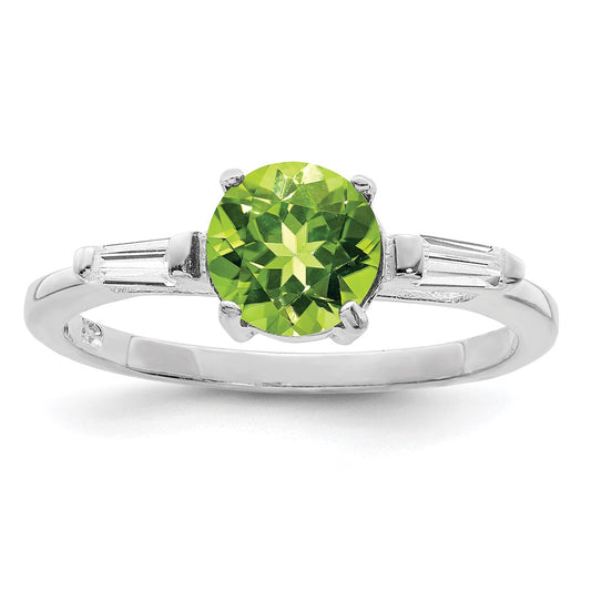 Sterling Silver Rhodium Peridot & CZ Ring