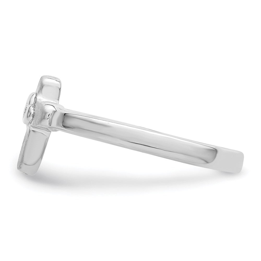 Sterling Silver Polished & Satin CZ Cross Children's Ring