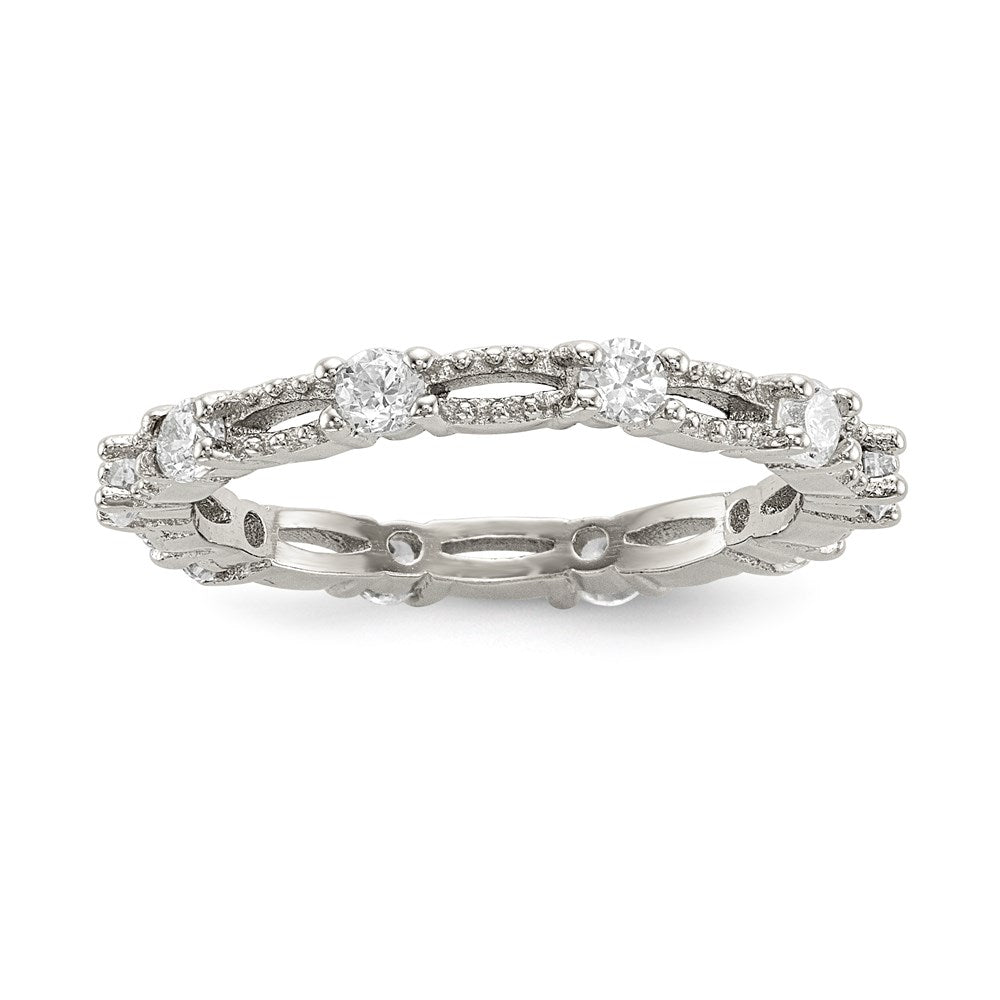Sterling Silver White Yellow & Rose-tone Set of 3 CZ Eternity Rings