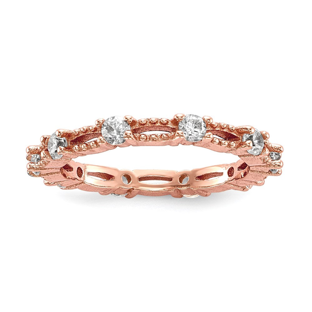 Sterling Silver White Yellow & Rose-tone Set of 3 CZ Eternity Rings