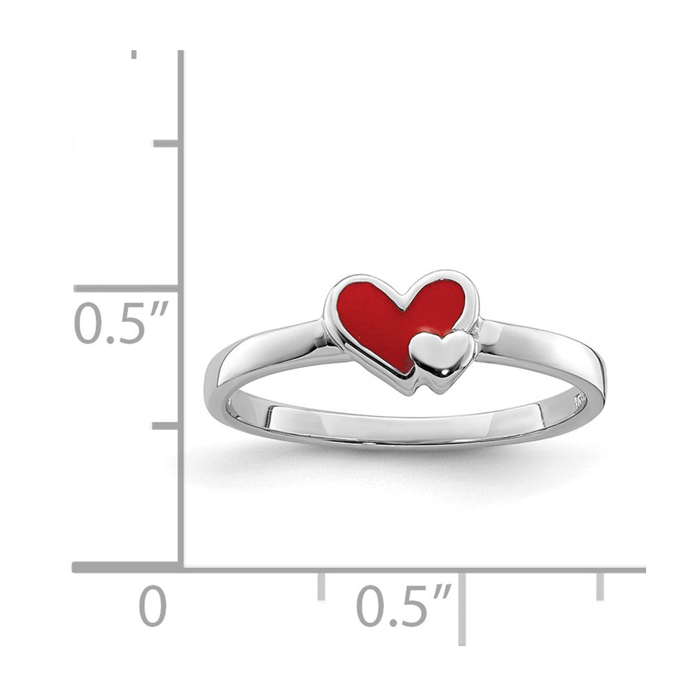 Sterling Silver RH-plated Red Enameled Double Heart Children's Ring