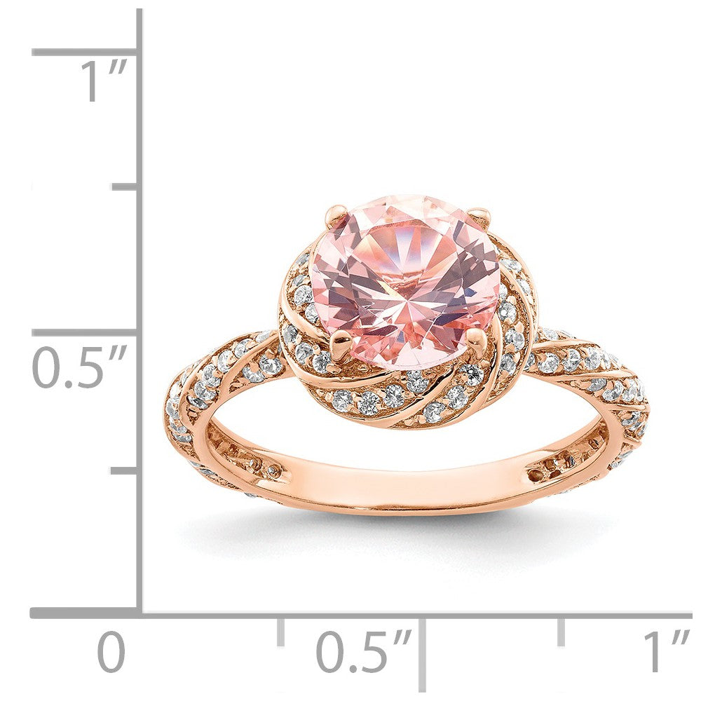 Sterling Silver Rose-tone White CZ and Pink Crystal Ring
