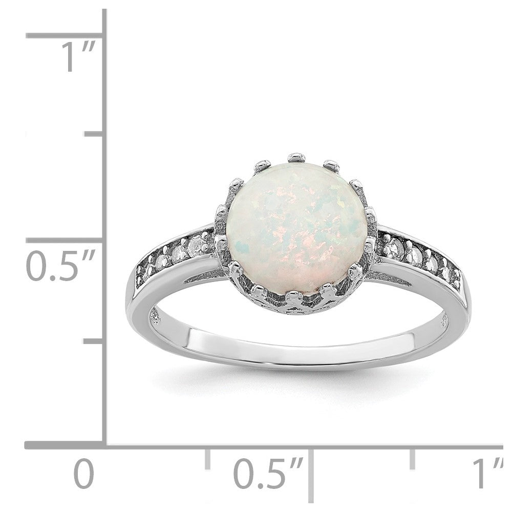 Sterling Silver Rhodium-plated Polished Created Opal and CZ Ring