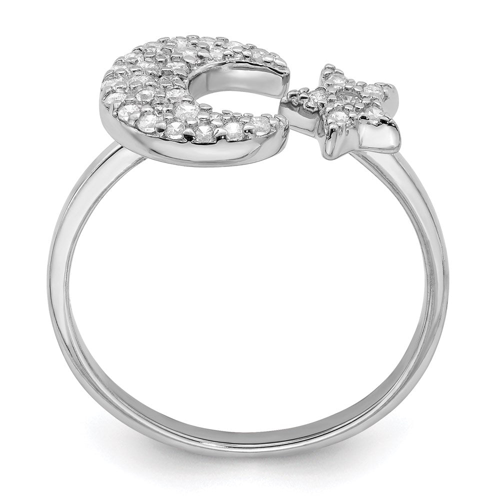 Sterling Silver Rhodium-plated CZ Star & Moon Ring