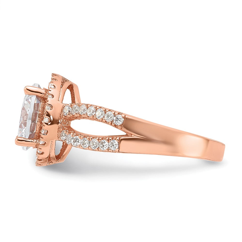 Sterling Silver Rose-tone 8mm Center CZ Halo Ring