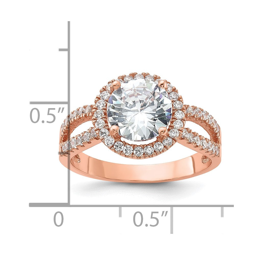 Sterling Silver Rose-tone 8mm Center CZ Halo Ring
