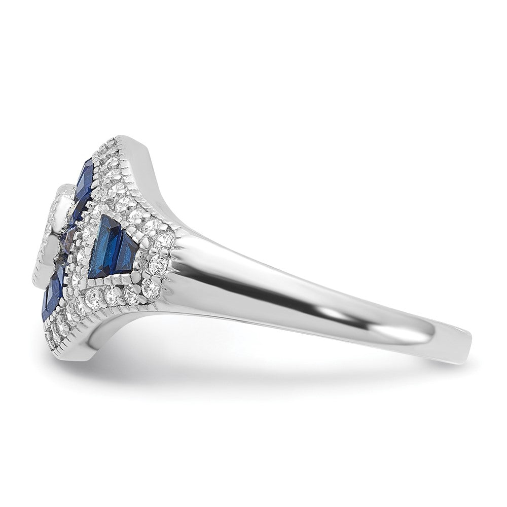 Sterling Silver Rhodium-plated Lab Created Blue Spinel & CZ Ring