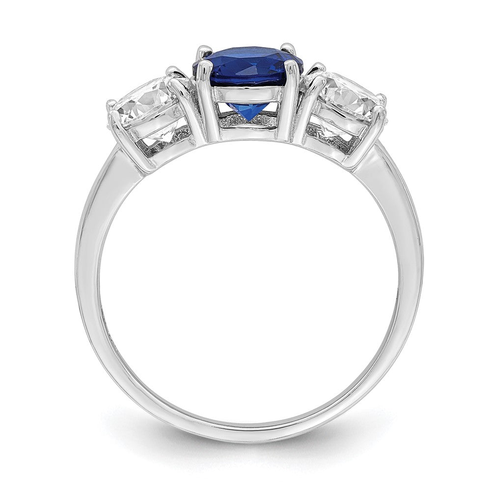 Sterling Silver Rhodium-plated Lab Created Spinel/CZ 3 Stone Ring