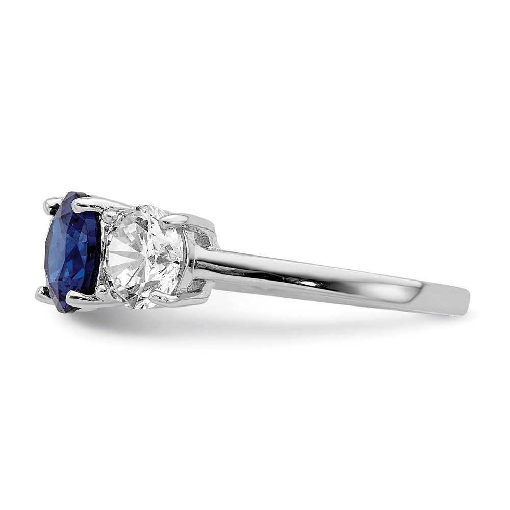 Sterling Silver Rhodium-plated Lab Created Spinel/CZ 3 Stone Ring