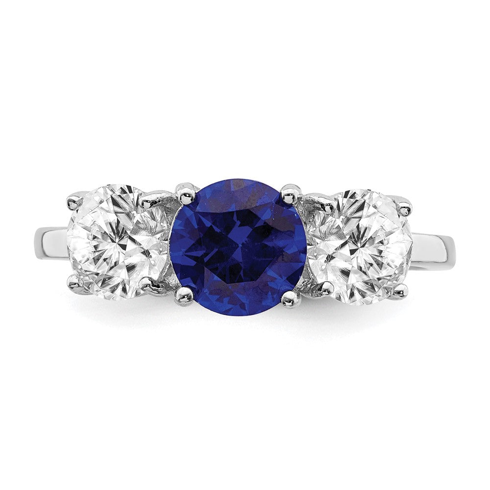 Sterling Silver Rhodium-plated Lab Created Spinel/CZ 3 Stone Ring
