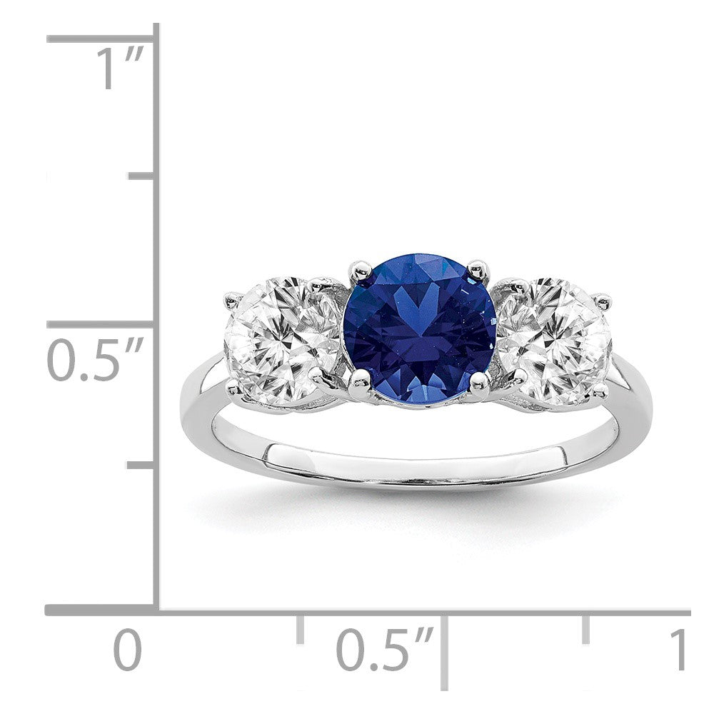 Sterling Silver Rhodium-plated Lab Created Spinel/CZ 3 Stone Ring