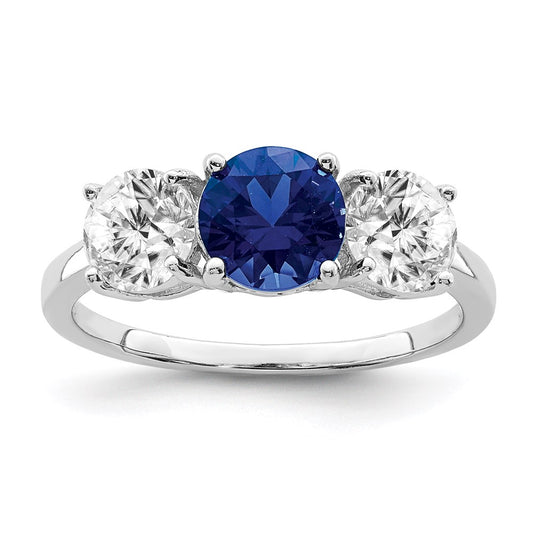 Sterling Silver Rhodium-plated Lab Created Spinel/CZ 3 Stone Ring