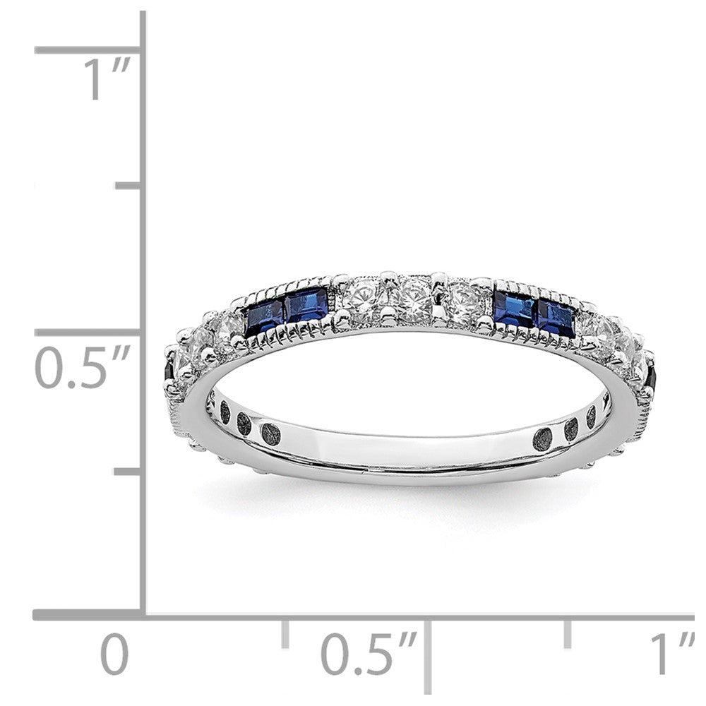 Sterling Silver Rhodium-plated Lab Cr Blue Spinel & CZ Ring