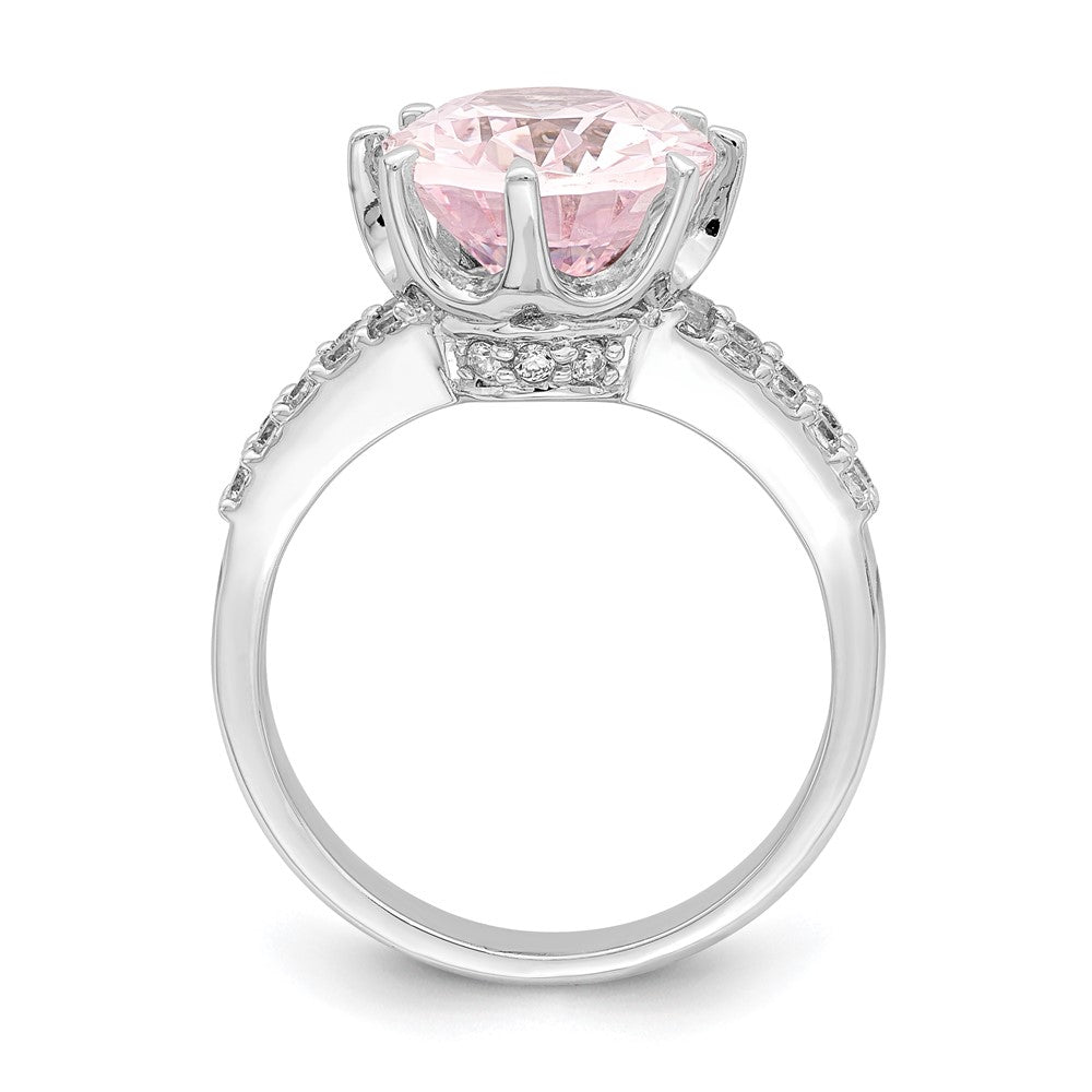 Sterling Silver Rhodium-plated 12x10 Oval Pink & White CZ Ring