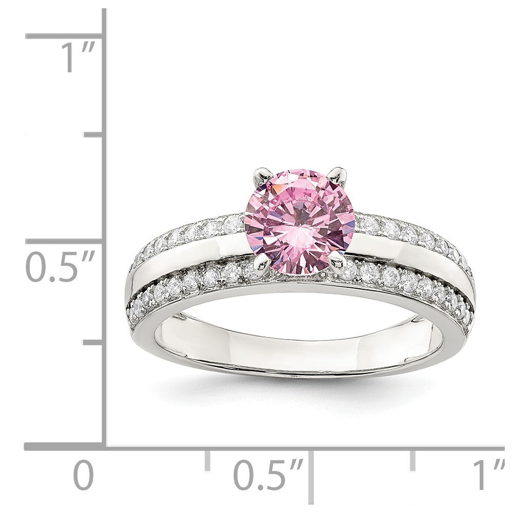 Sterling Silver Rhodium-plated Pink and Clear CZ Ring