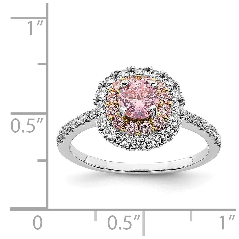 Sterling Silver Rhodium-plated/Gold-tone Pink & White CZ R/C Ring