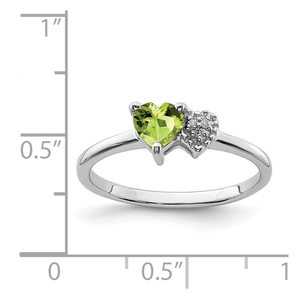 Sterling Silver Rhodium-plated Polished Peridot and Diamond Ring