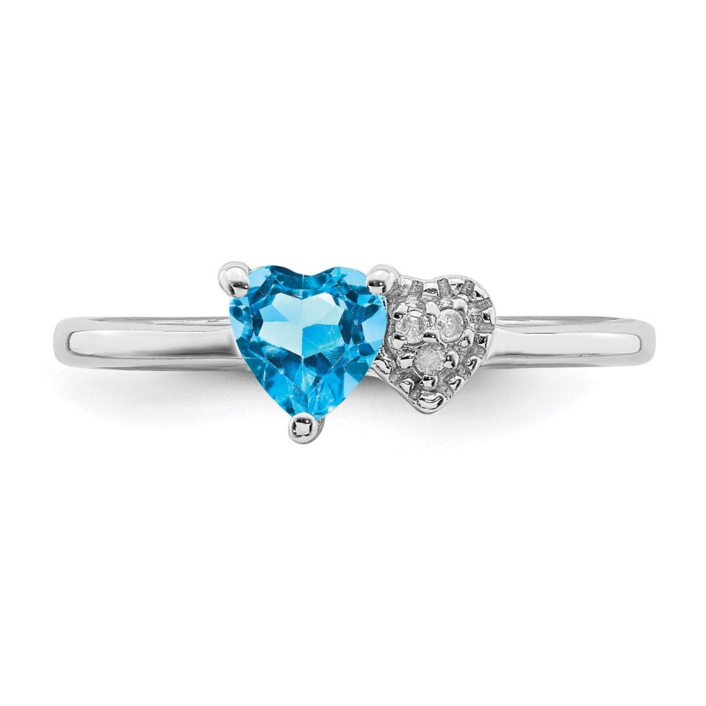 Sterling Silver Rhodium-plated Polished Blue Topaz and Diamond Ring