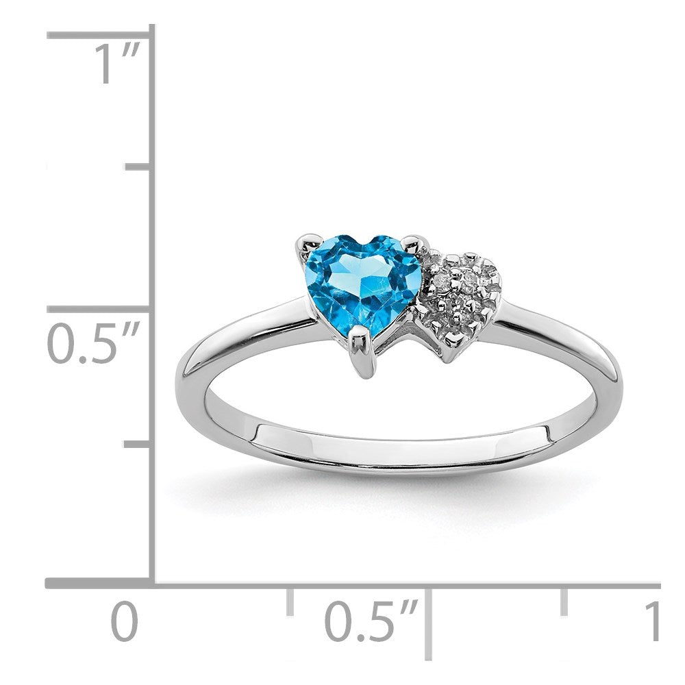 Sterling Silver Rhodium-plated Polished Blue Topaz and Diamond Ring
