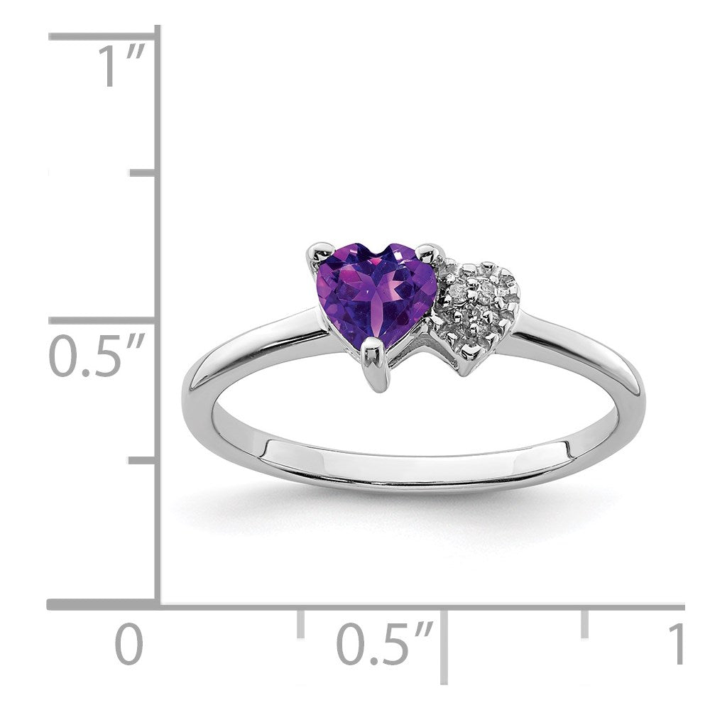 Sterling Silver Rhodium-plated Polished Amethyst and Diamond Ring