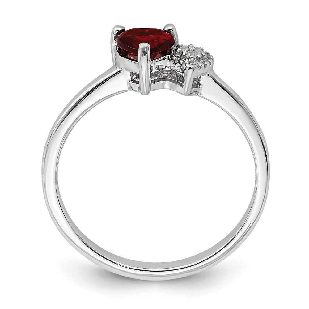 Sterling Silver Rhodium-plated Polished Garnet and Diamond Ring