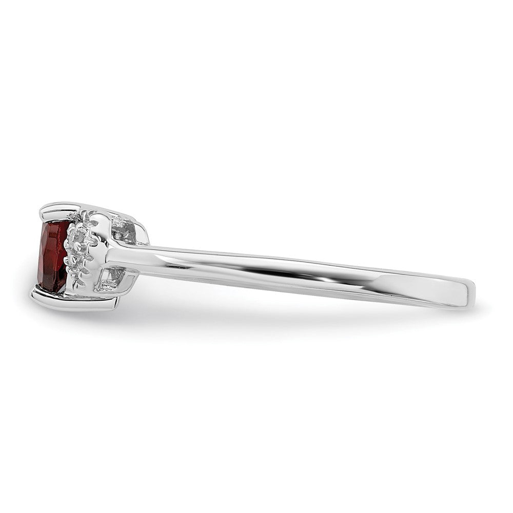 Sterling Silver Rhodium-plated Polished Garnet and Diamond Ring