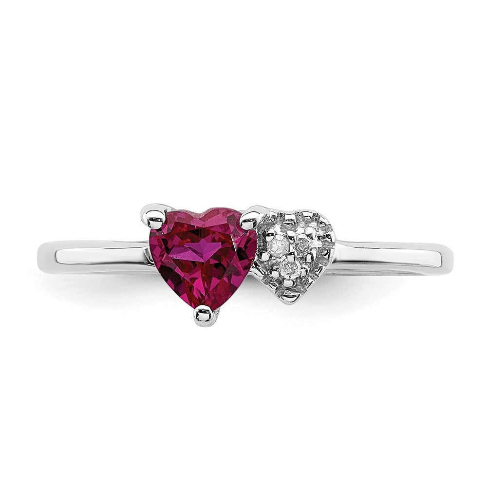 Sterling Silver Rhodium-plated Created Ruby and Diamond Ring