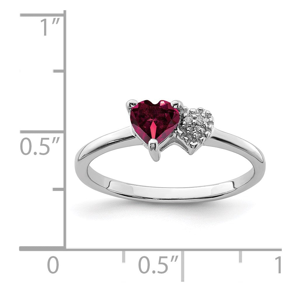 Sterling Silver Rhodium-plated Created Ruby and Diamond Ring