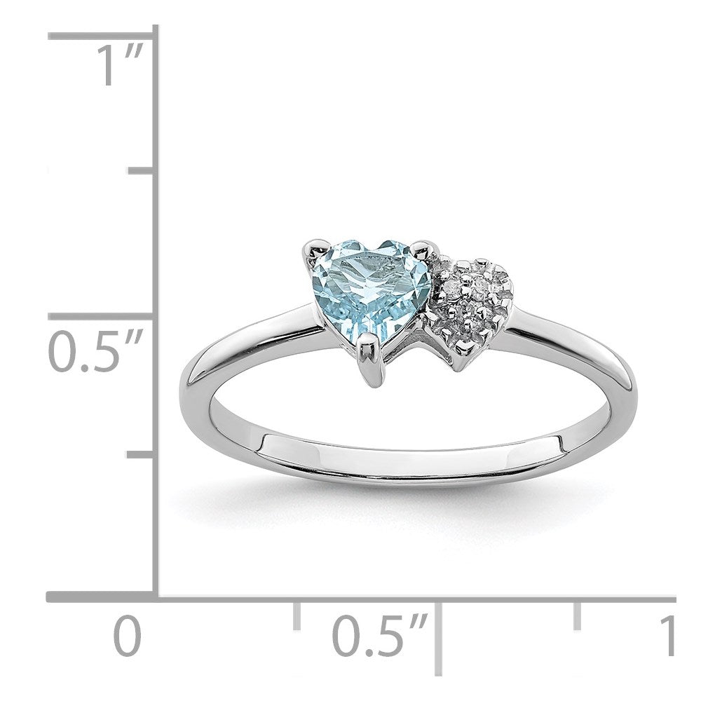 Sterling Silver Rhodium-plated Polished Aquamarine and Diamond Ring