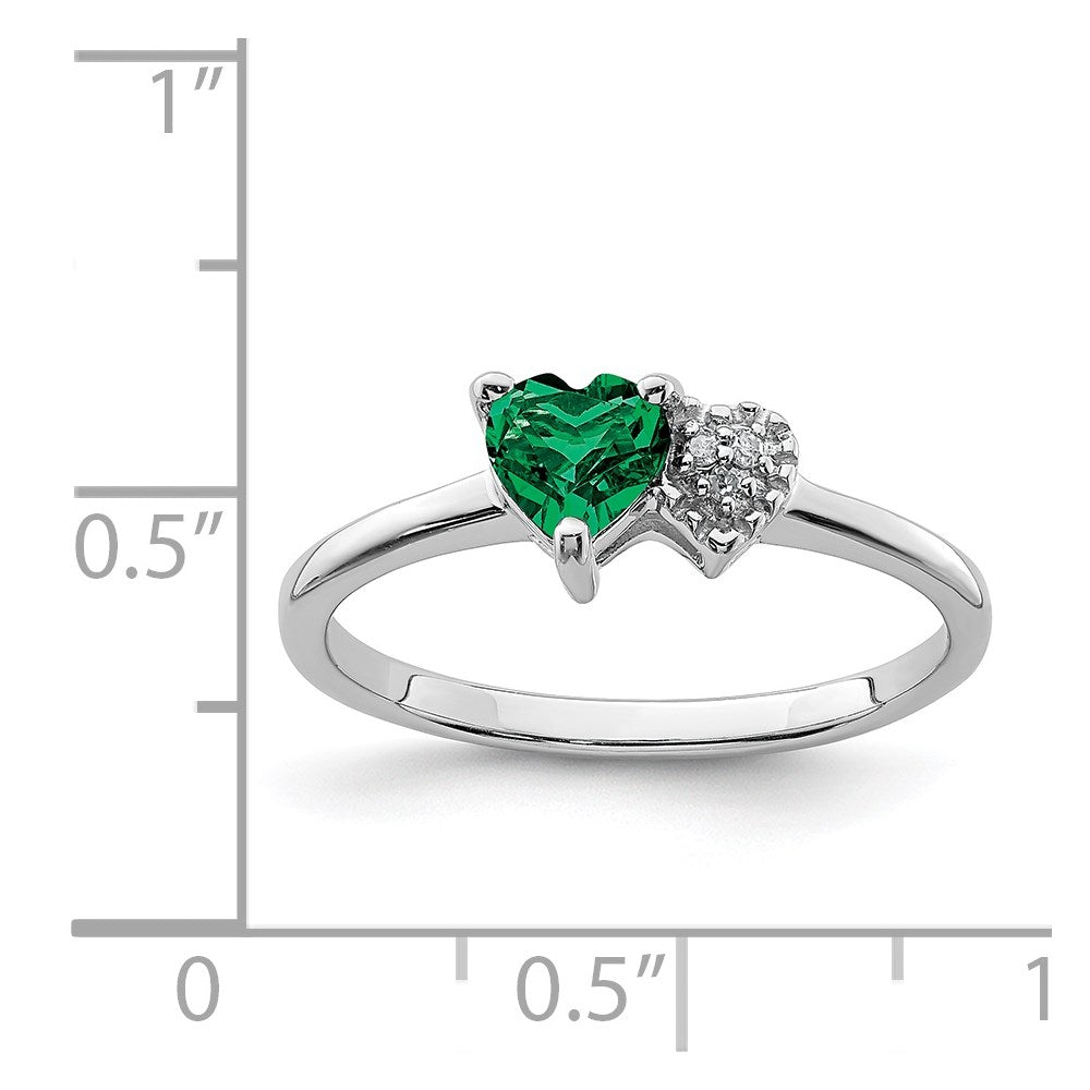 Sterling Silver Rhodium-plated Created Emerald and Diamond Ring