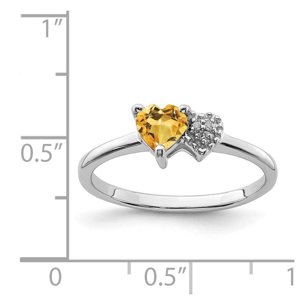 Sterling Silver Rhodium-plated Polished Citrine and Diamond Ring