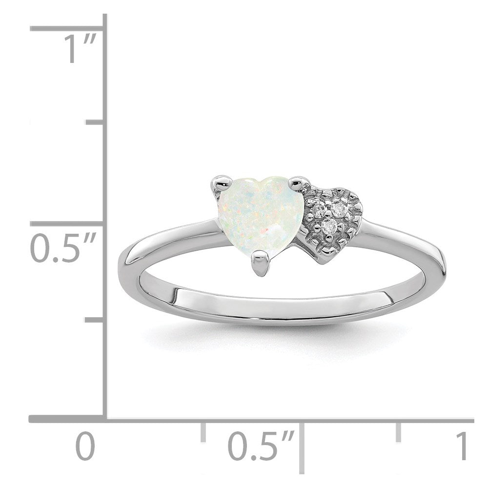 Sterling Silver Rhodium-plated Lab Created Opal and Diamond Ring