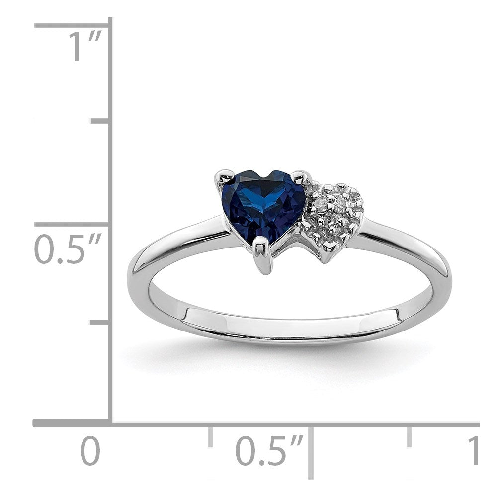Sterling Silver Rhodium-plated Created Sapphire and Diamond Ring