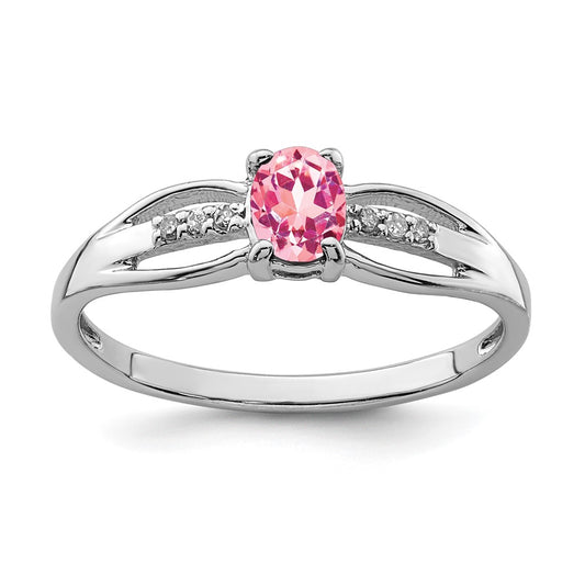 Sterling Silver Rhodium-plated Diamond Pink Tourmaline Ring