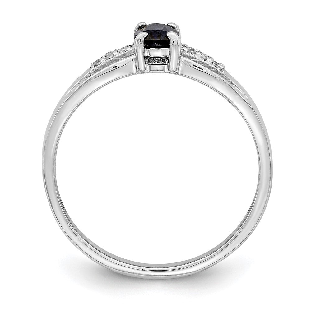 Sterling Silver Rhod-plated Diamond Created Sapphire Ring