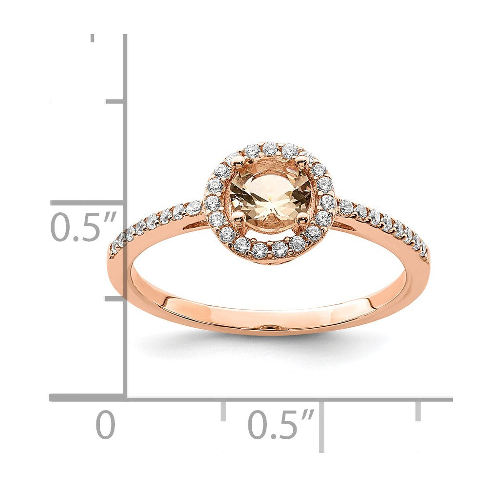 Sterling Silver Rose-tone Peach CZ Halo Ring